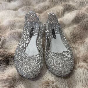 Silver Glitter Jelly Flats